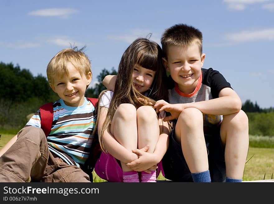 Sister with brothers in a mountain. Sister with brothers in a mountain