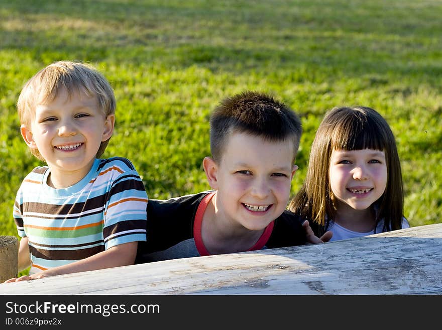 Sister with brothers in a mountain. Sister with brothers in a mountain