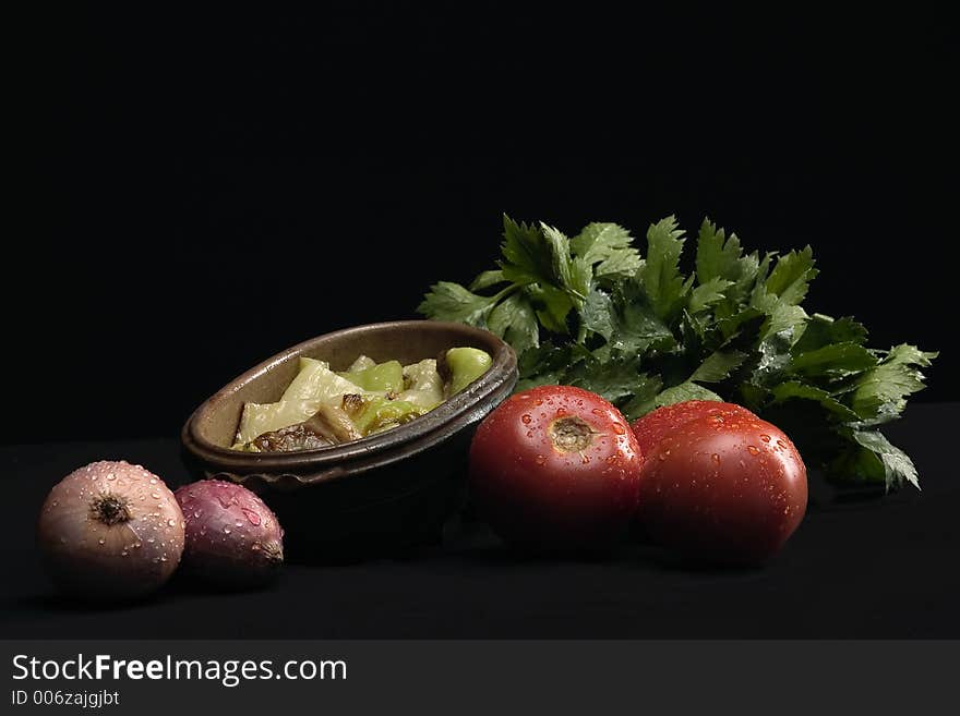 Still life of vegetables with flavoring