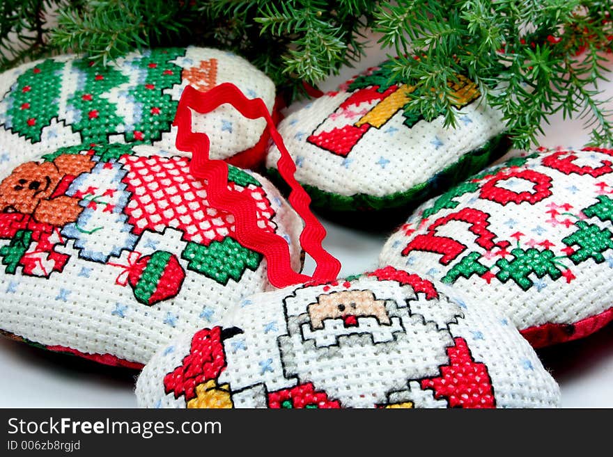 Christmas ornaments on white background