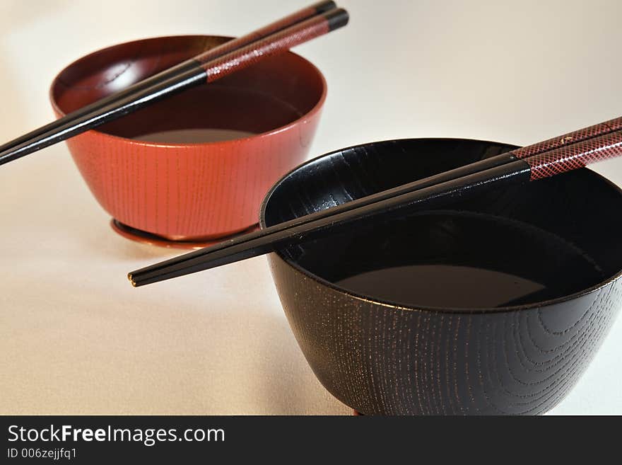 Japanese bowls with chopsticks