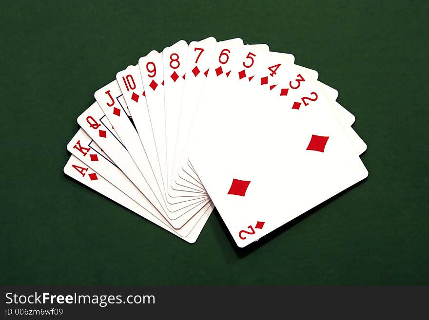 Diamonds - Set Of Gaming Cards On Green background