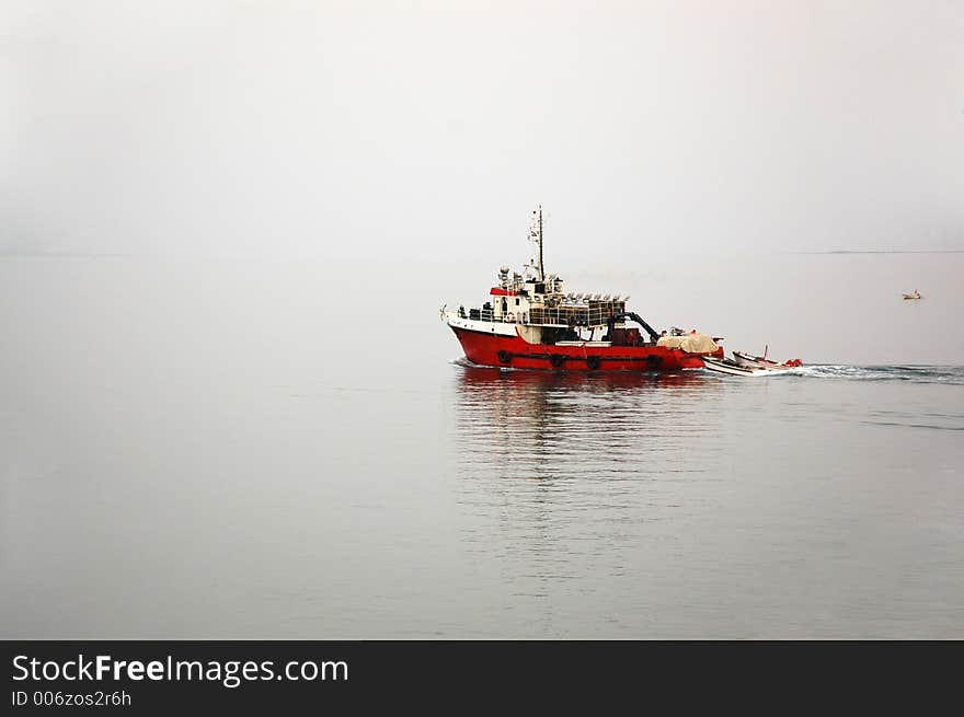 Lonely boat at sea