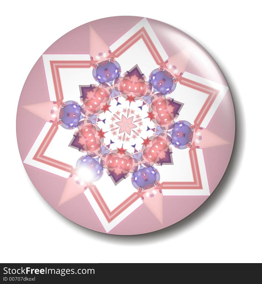 Button. An illustration of a pink and purple six point star in a glass button. . Button. An illustration of a pink and purple six point star in a glass button.