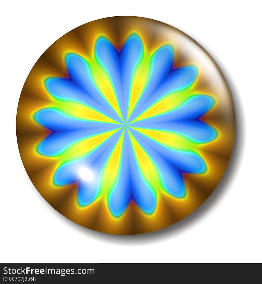 Blue yellow brown flower button