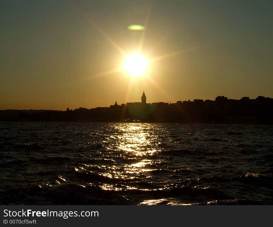 a sundown view of the Bosphorus in Istanbul