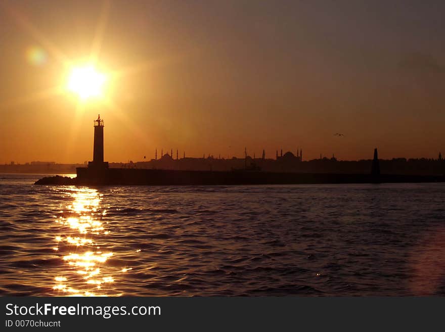 a sundown view of the Bosphorus in Istanbul