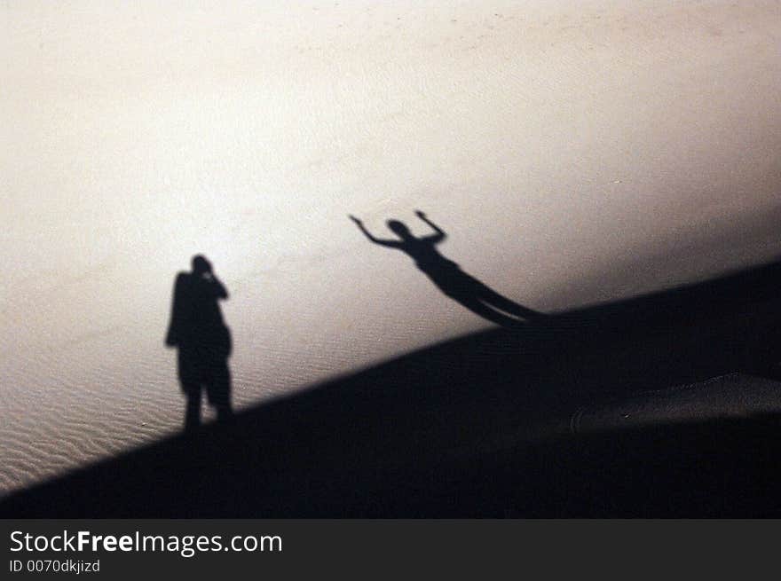 Shadow of two people on Great Sand Dunes, Colorado. Shadow of two people on Great Sand Dunes, Colorado