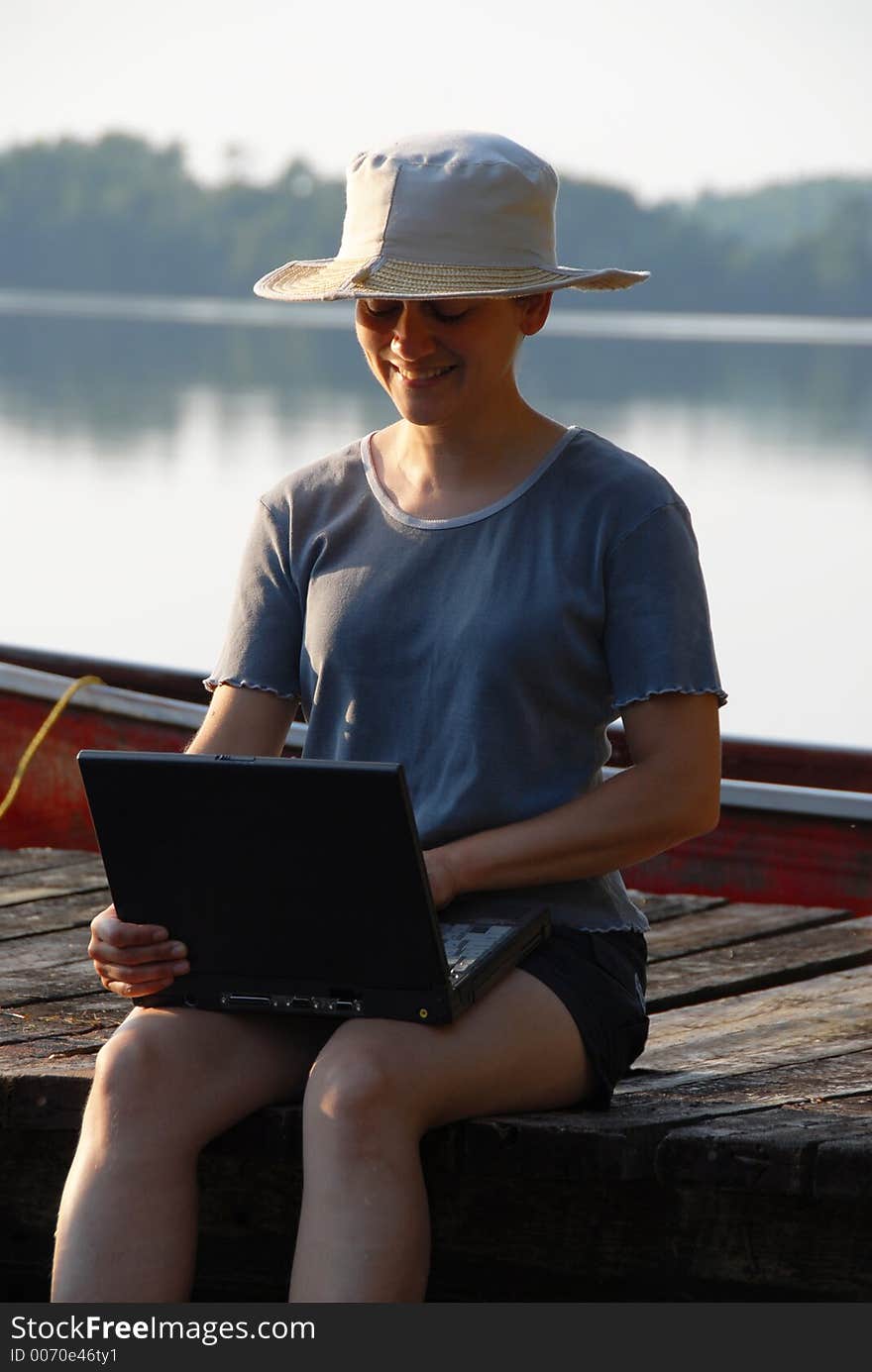 Sitting on a dock. Sitting on a dock