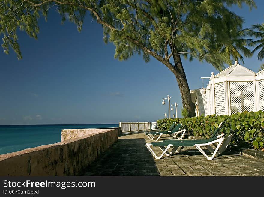 A sun lounger with a sea view