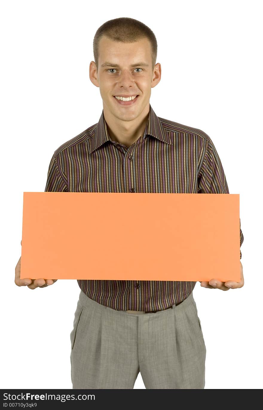 Man with message board. Man with message board