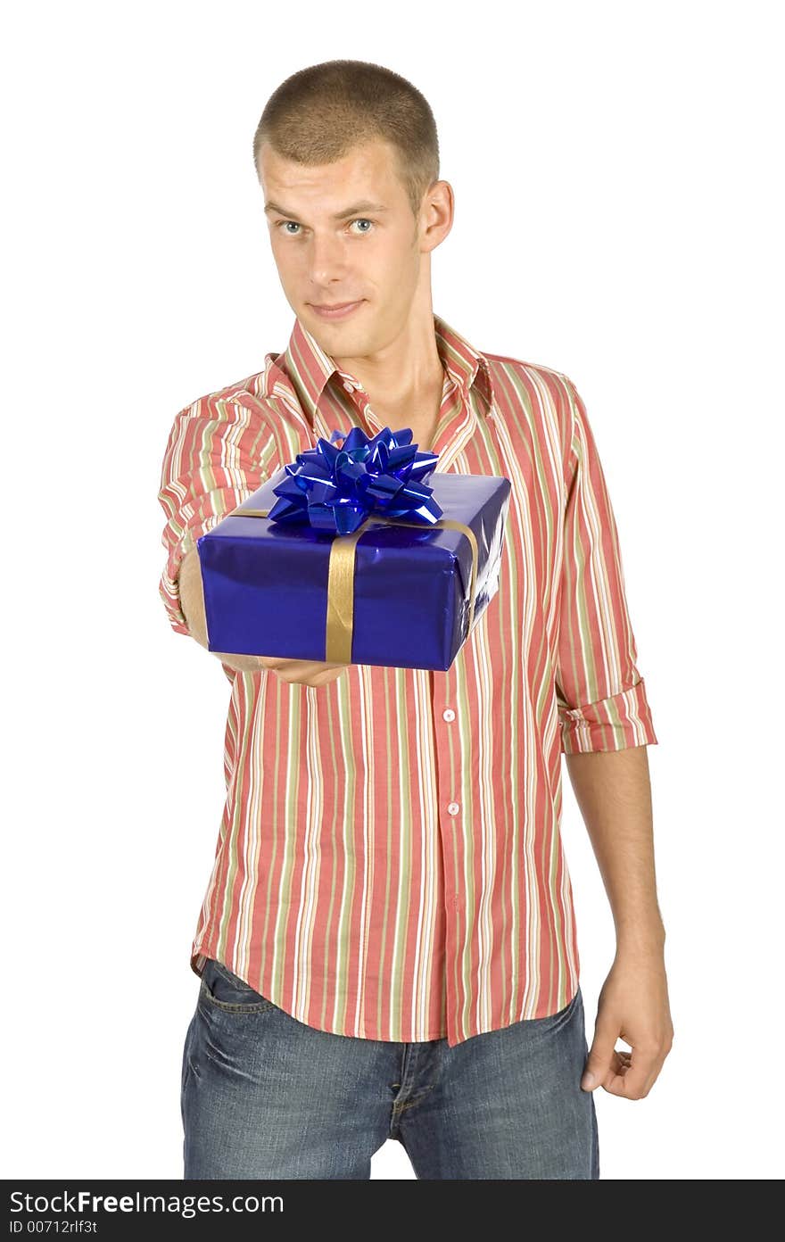 Isolated father with gift. Isolated father with gift