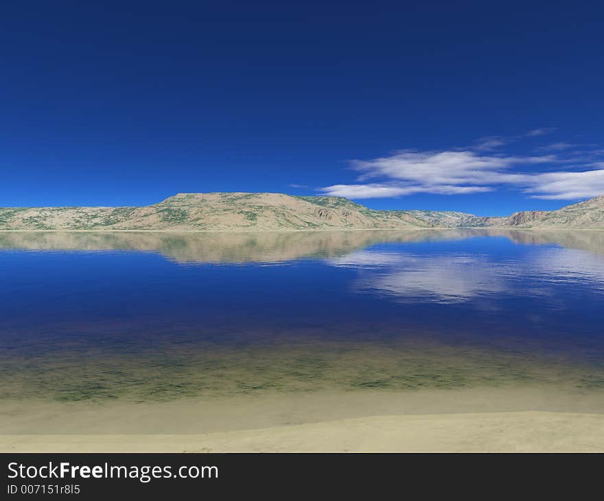 Clear river and blue sky rendering