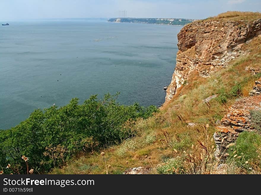 Rocky sea coast at the northern part of the Bulgarian Black sea shore. Rocky sea coast at the northern part of the Bulgarian Black sea shore