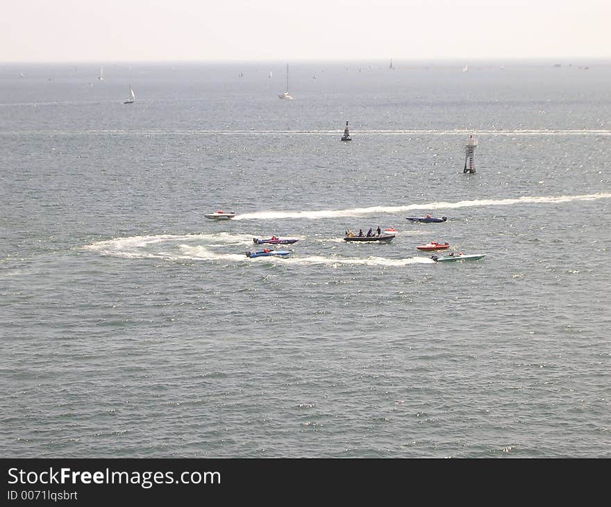 Motor boats in the Plymouth bay