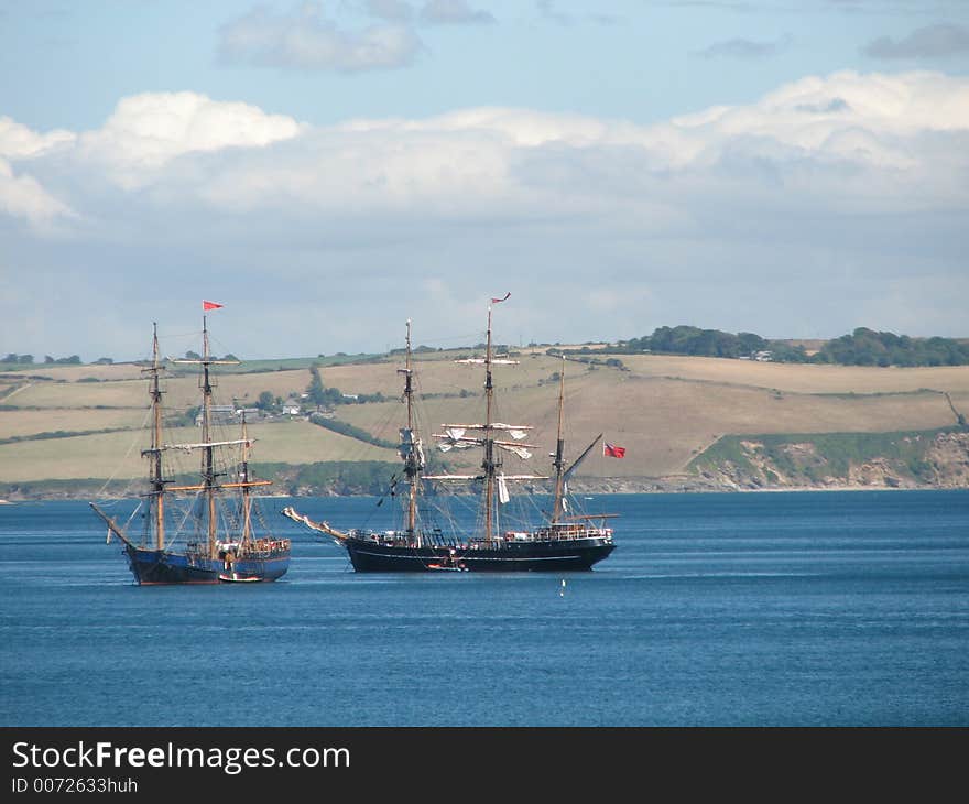 Tall ships in the sea