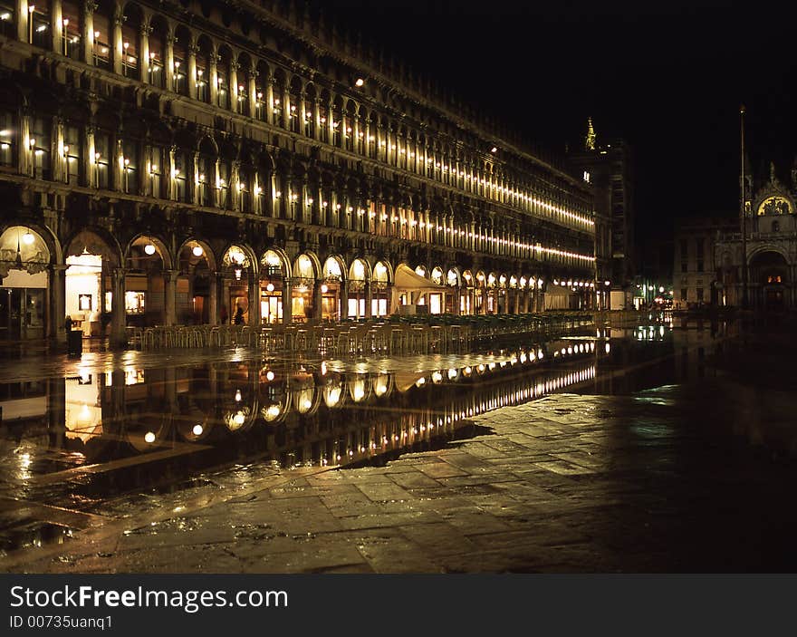 This beautiful night shot of San Marco Square was taken as the flood waters were receding. This beautiful night shot of San Marco Square was taken as the flood waters were receding.