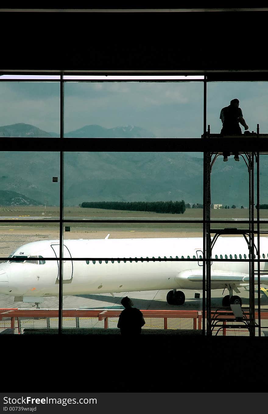 Airport workers doing reconstruction