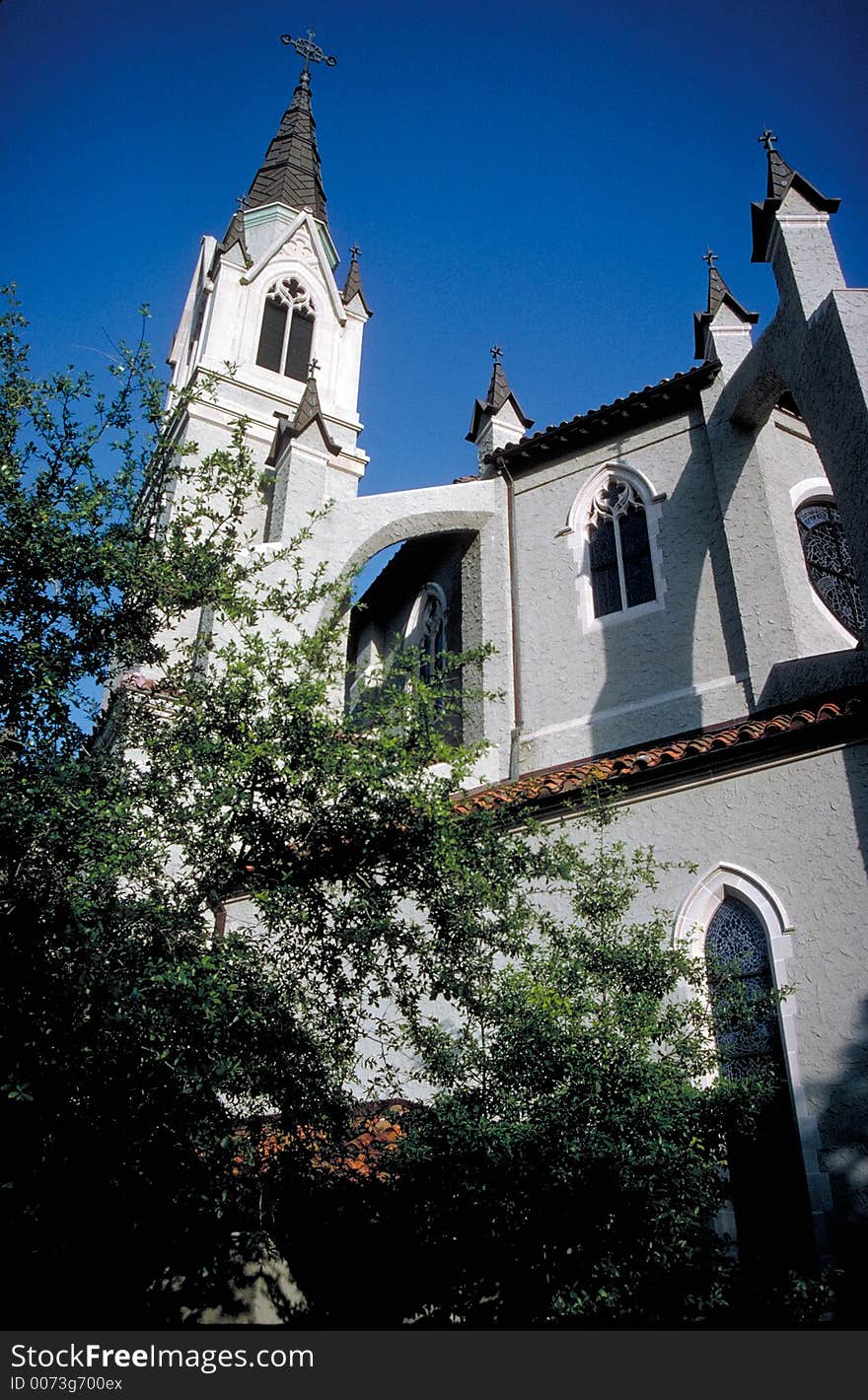 Church tower and windows in Orlando, Florida