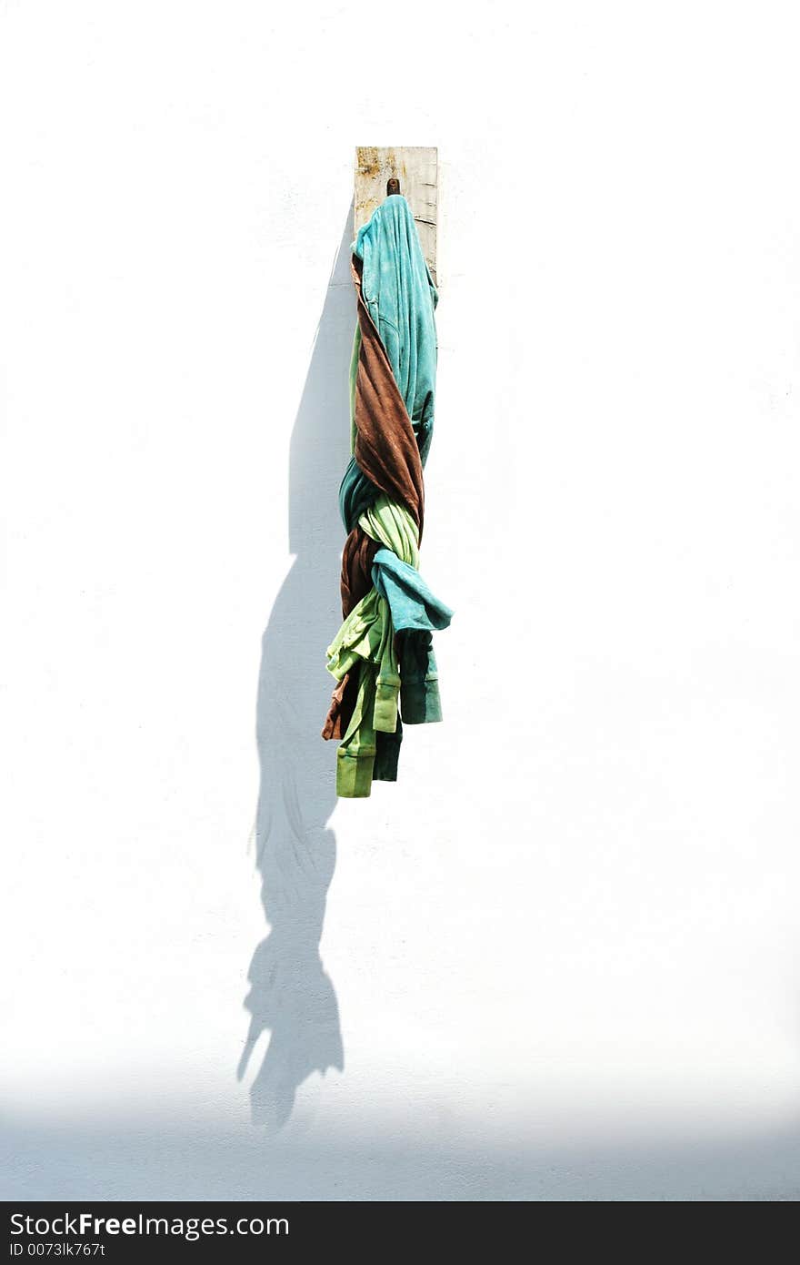 Green and brown cloth hanging. Green and brown cloth hanging