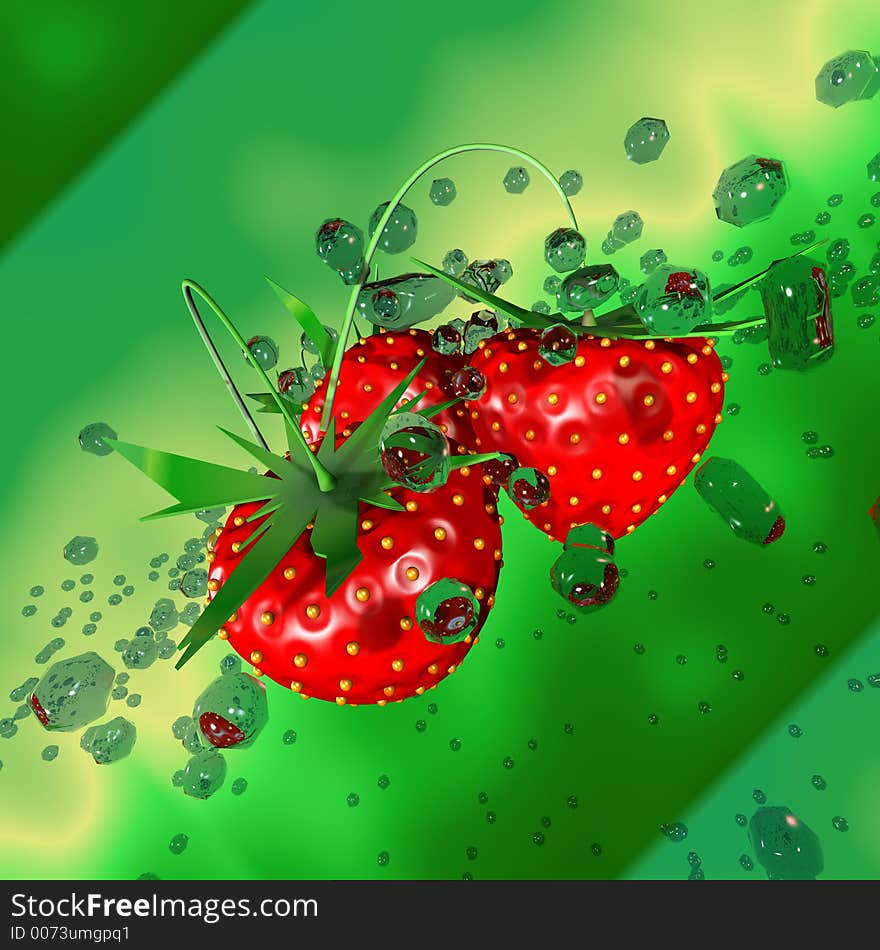 Strawberry In Drops Of Water