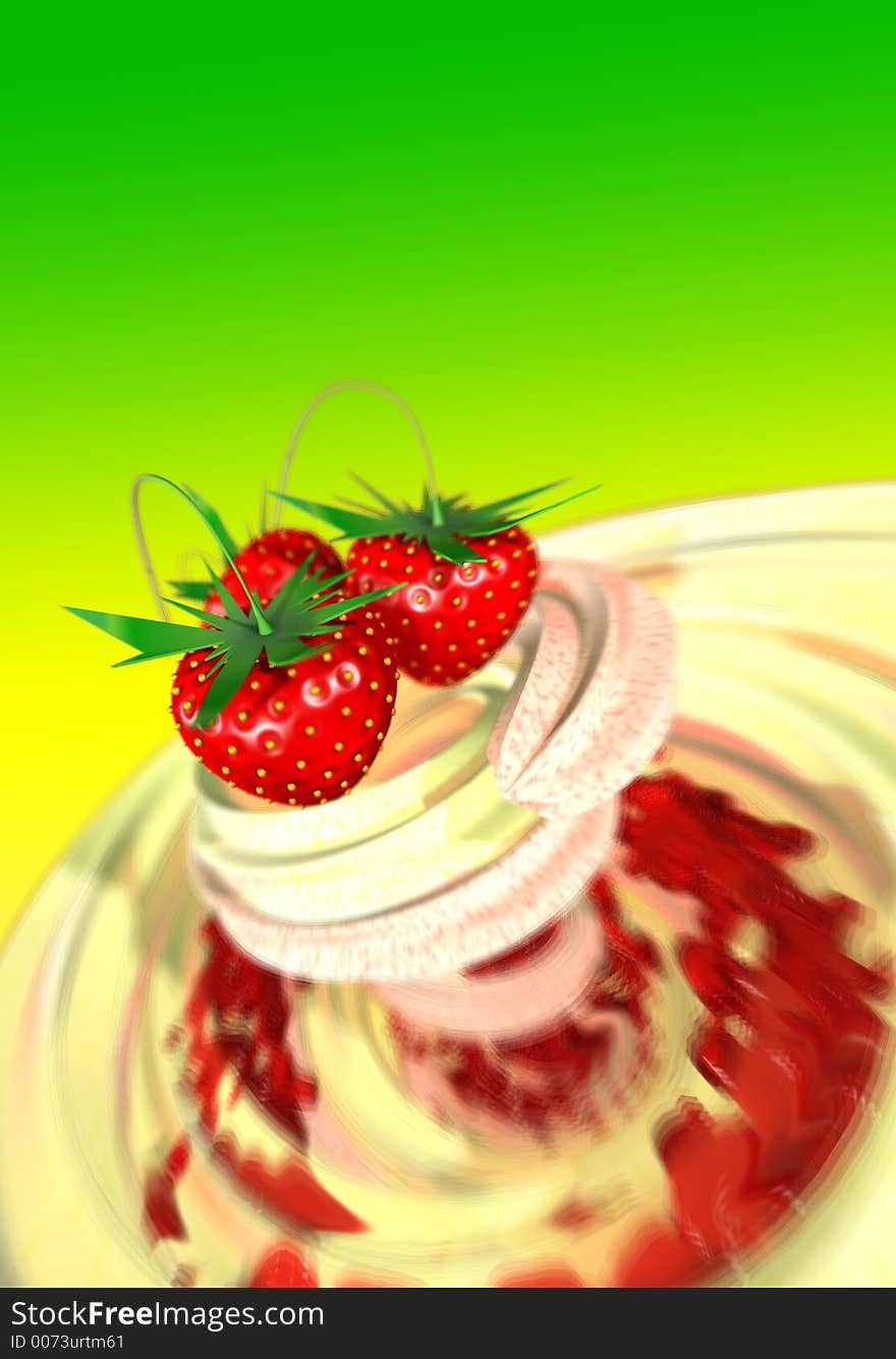 3d Strawberry in a cream