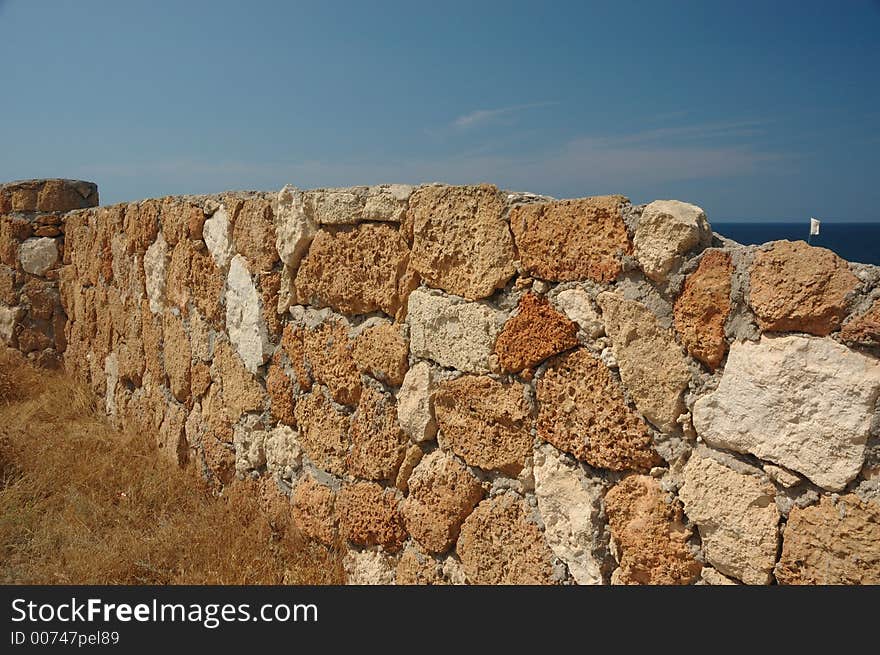 Wall from sandstone bricks