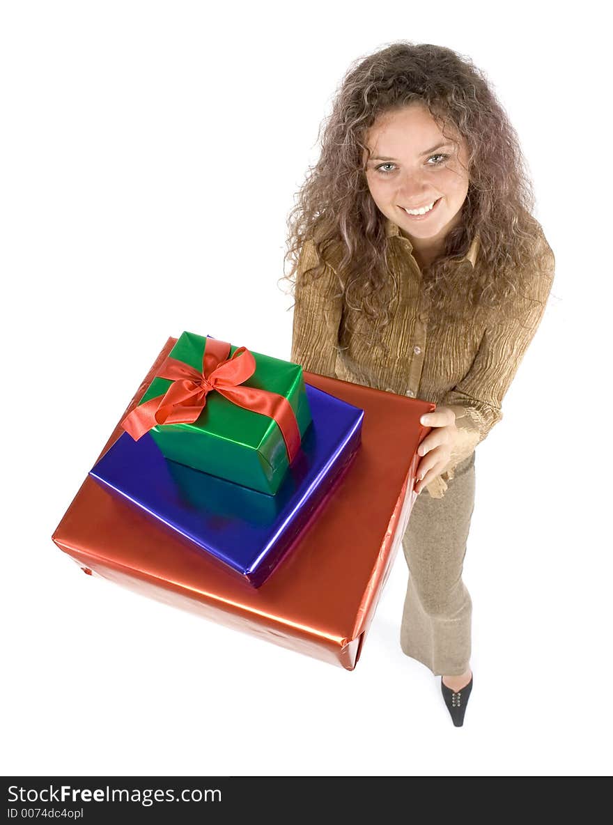 Isolated woman with gifts