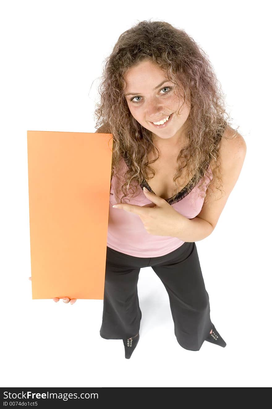 Woman with message board