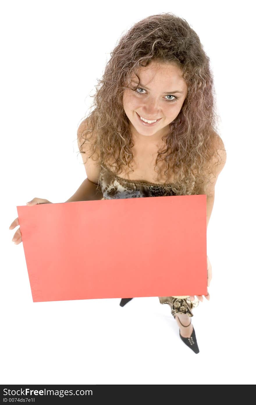 Woman with message board