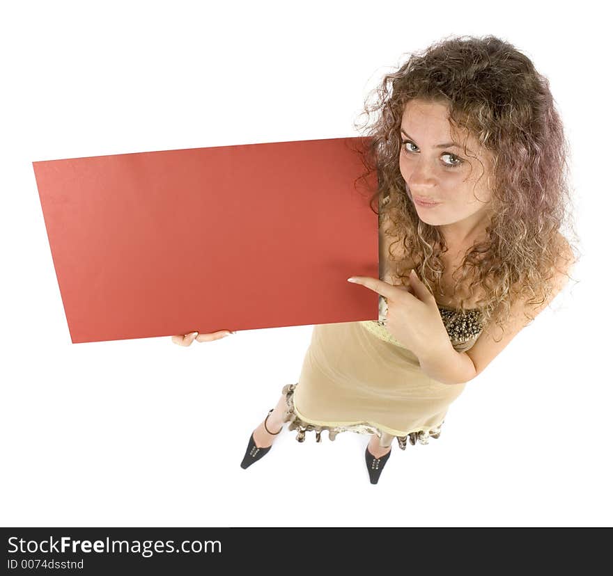 Woman with message board