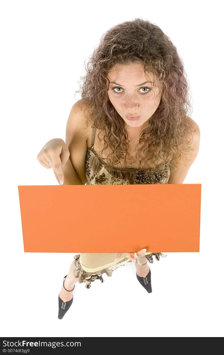 Woman with message board