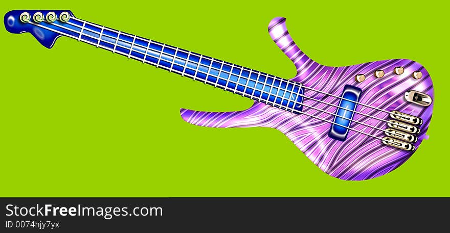 A bright, vividly colored illustration of an electric guitar. A bright, vividly colored illustration of an electric guitar