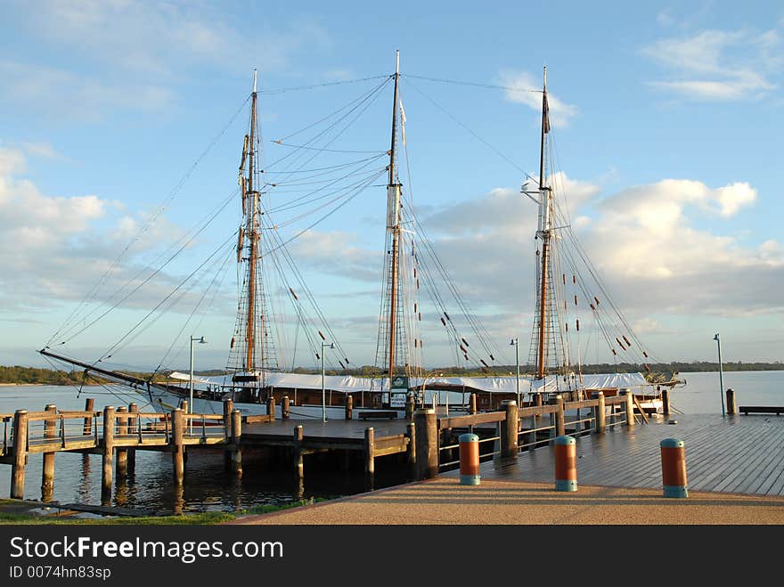 Old sailing ship docked in Australia