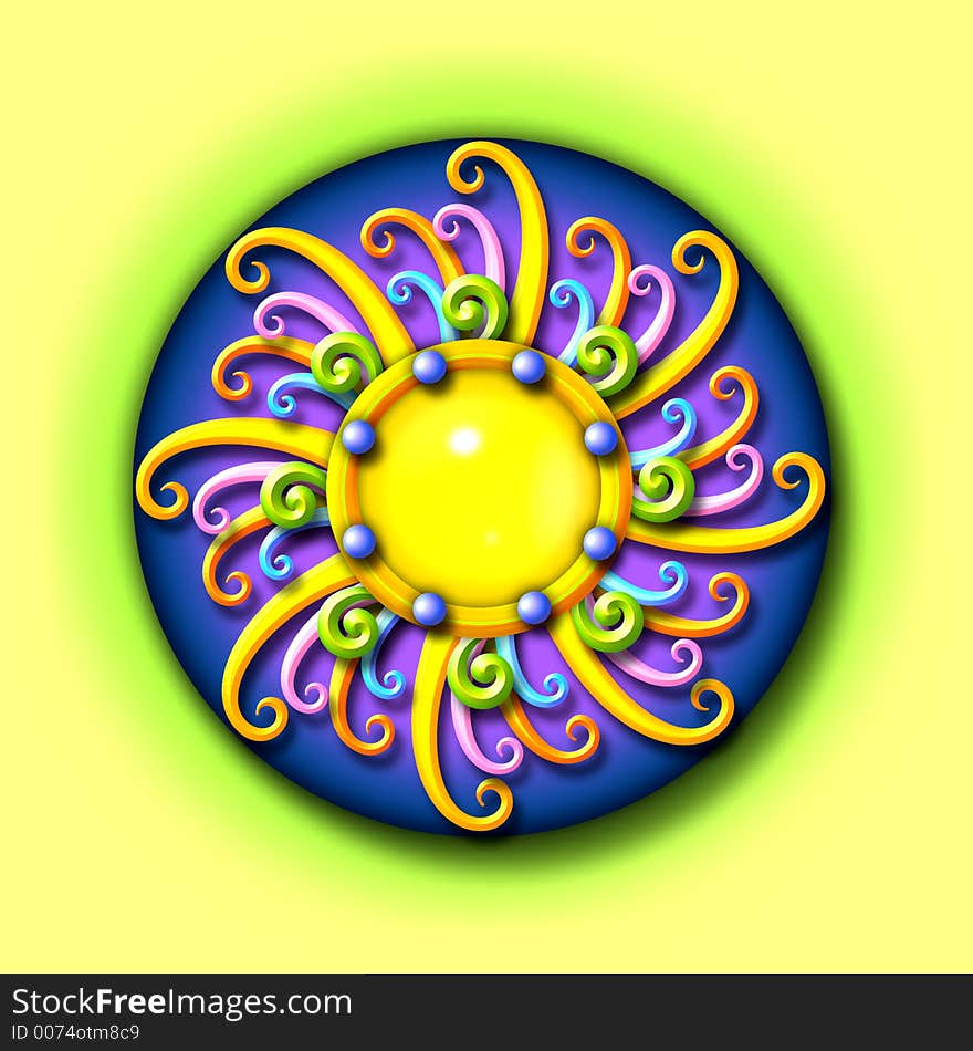 A glossy, colorful illustration of the sun. A glossy, colorful illustration of the sun