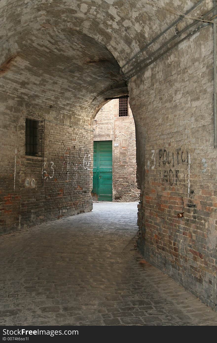 Green door in the light