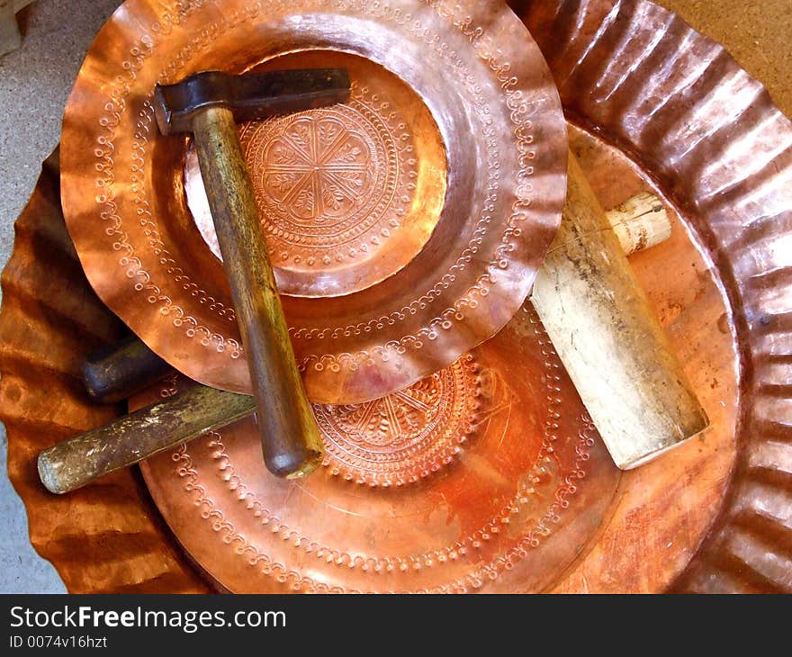 traditional Turkish handcraft copper trays. traditional Turkish handcraft copper trays