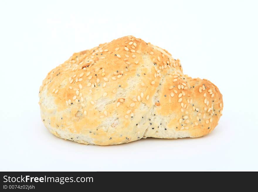 Healthy plain bread roll sandwich, close-up on white, isolated, macro, closeup, shallow dof. Healthy plain bread roll sandwich, close-up on white, isolated, macro, closeup, shallow dof