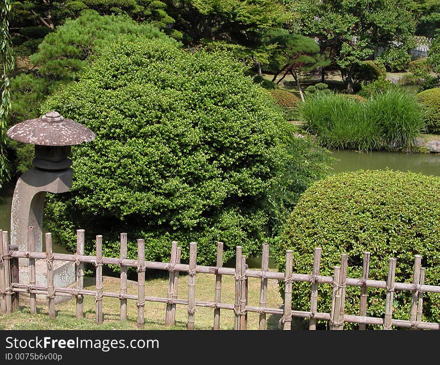 Green Japanese garden with stone lantern-Shiogama temple garden. Green Japanese garden with stone lantern-Shiogama temple garden