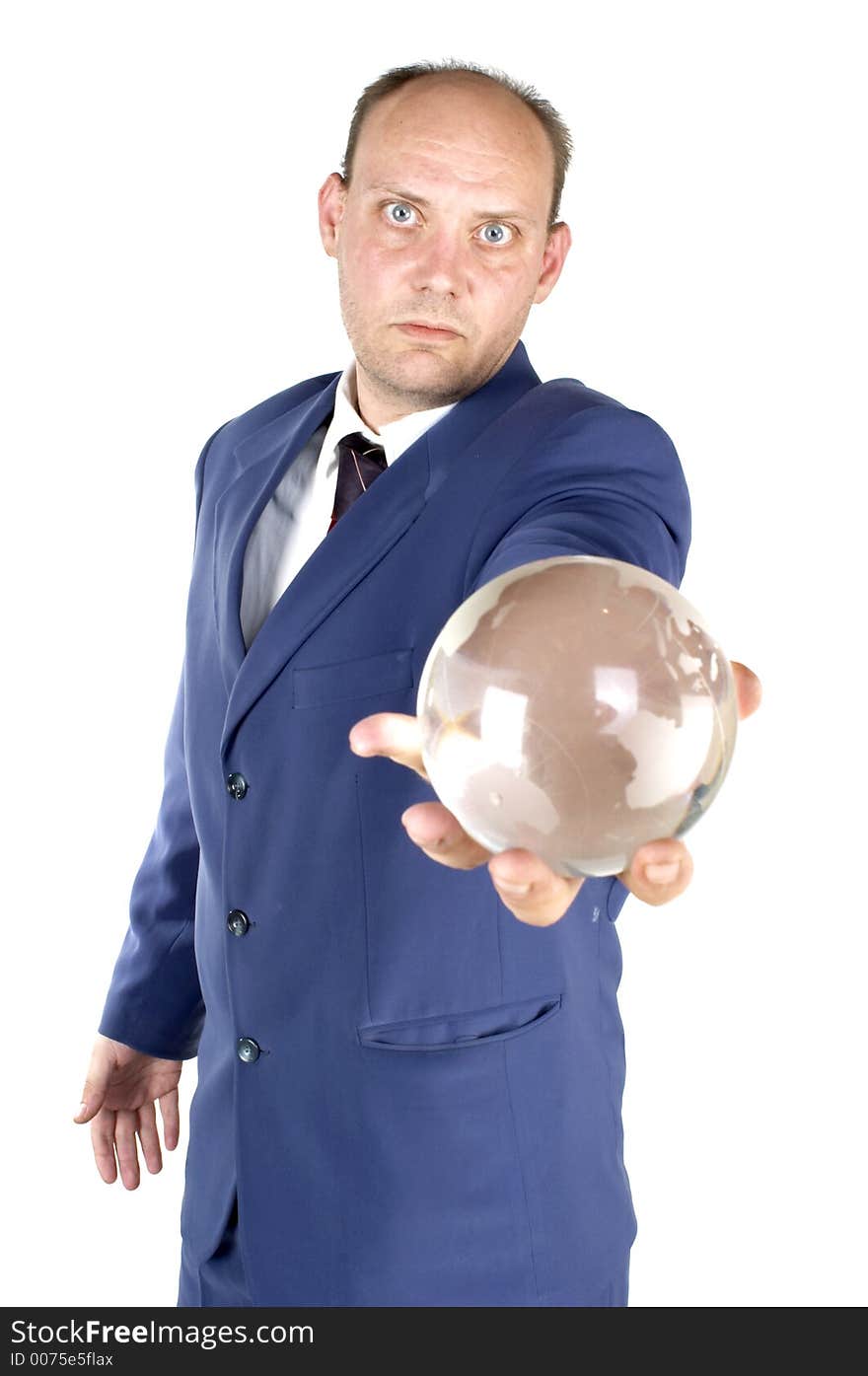 Businessman holding aglobe in his hand. Businessman holding aglobe in his hand