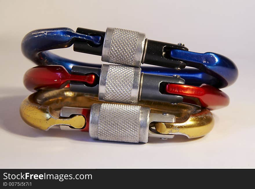 Three colorful carabiner. Three colorful carabiner