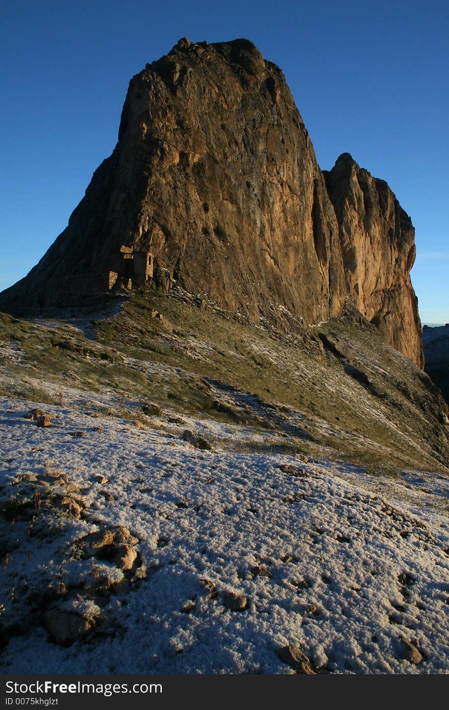 Mountain rock in the morning sun