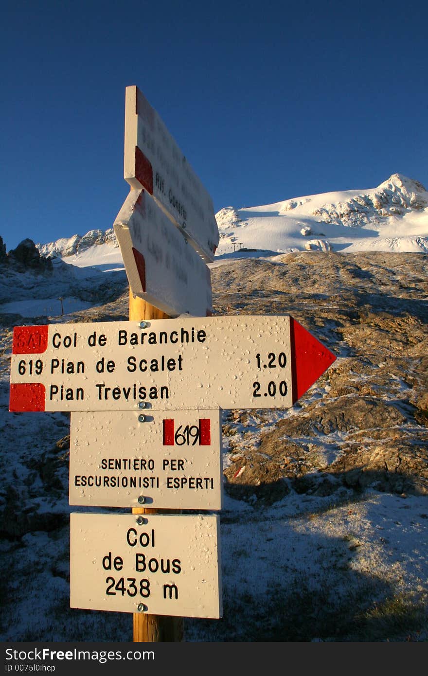 Tourist signs in the mountains