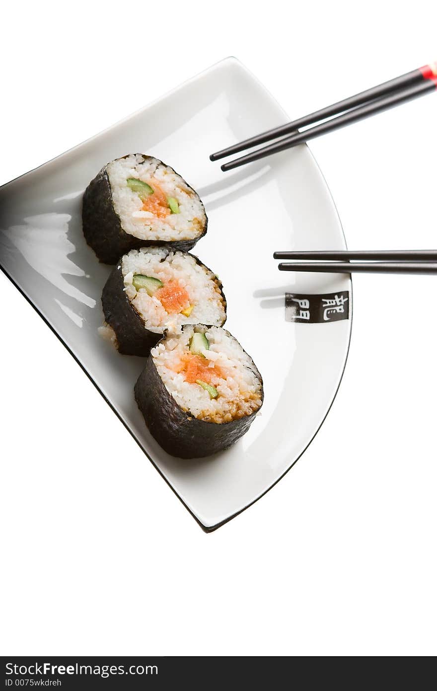 Sushi on a plate. Isolated on a white background.