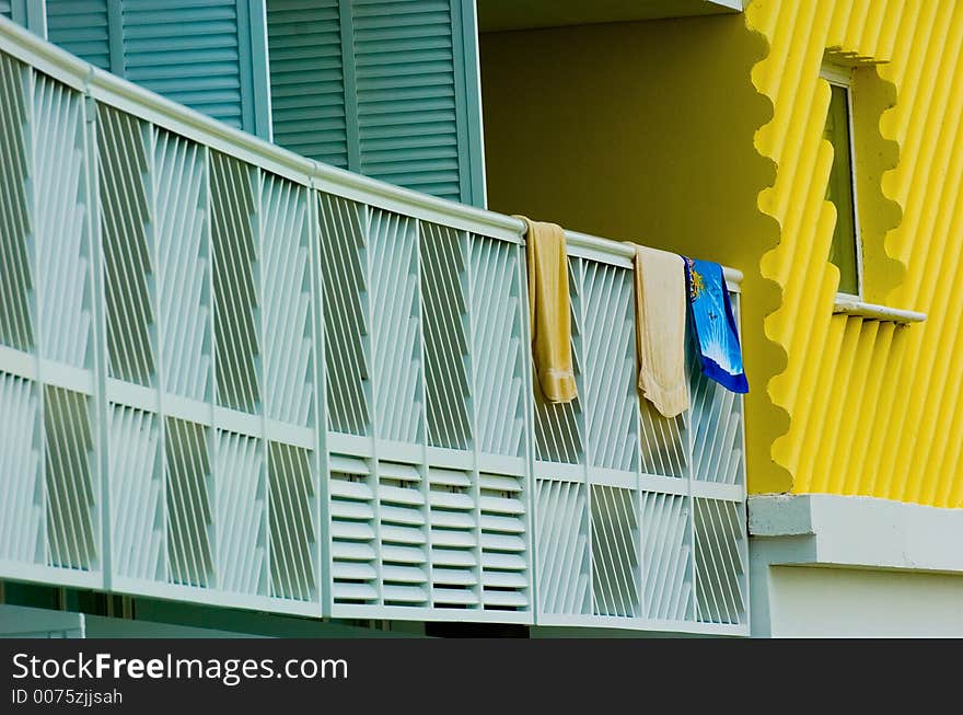 Towels hanging on hotel balcony. Towels hanging on hotel balcony