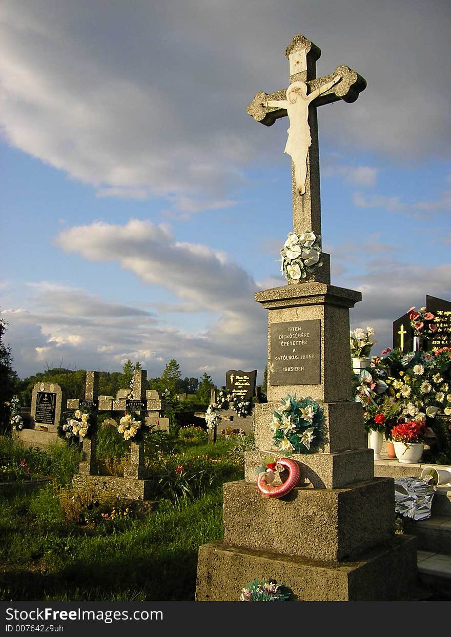 This is our cemetery in Ptrukša in East-Slovakia on a cloudy day.