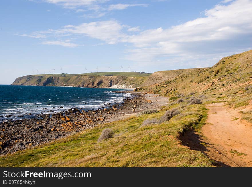 A private road leads to a house at the bottom of Starfish Hill, South Australia. A private road leads to a house at the bottom of Starfish Hill, South Australia