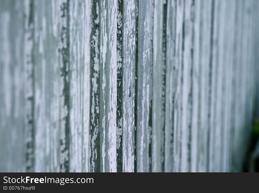 A sea-worn white fence that is crusted with salt, sand, and crumbling bits of old paint. A sea-worn white fence that is crusted with salt, sand, and crumbling bits of old paint