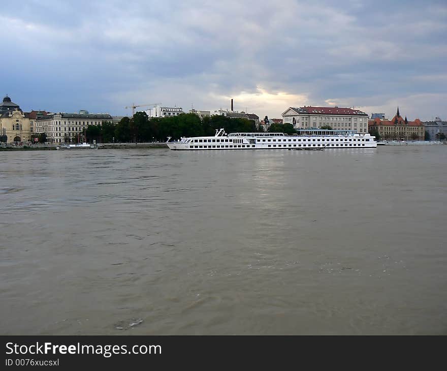 Heavy sky and flooded Danube in Bratislava