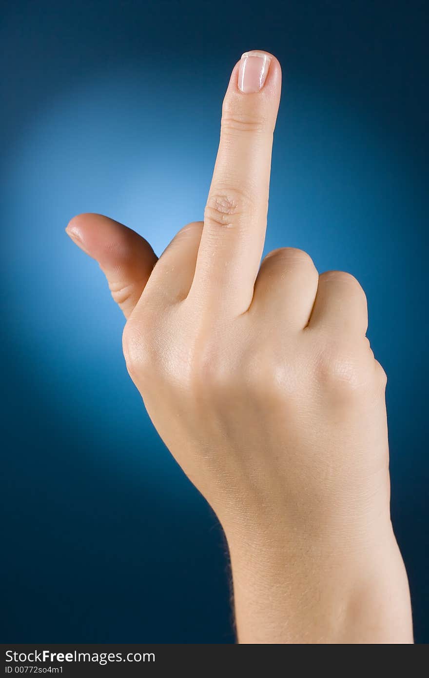 Hand with stretched middle finger